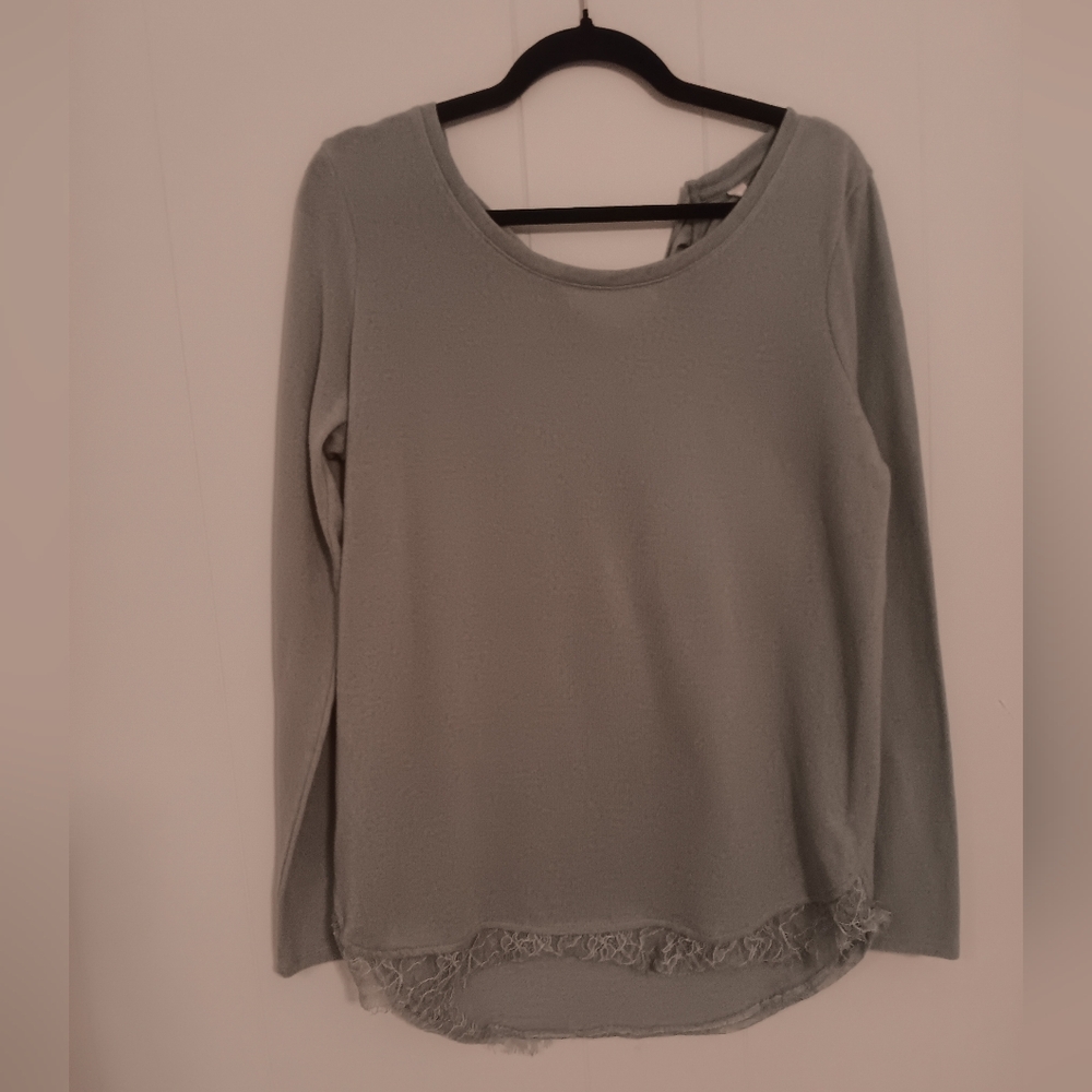 Lauren Conrad large sparkle mint green bow sweater